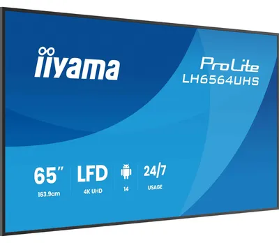 Zdjęcie produktu dla iiyama LH6564UHS-B1AG, Płaski panel Digital Signage, 165,1 cm (65"), 3840 x 2160 px, Wi-Fi, 24/7