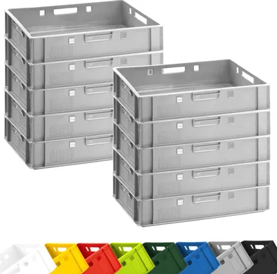 Produktbild von BURI 10 Stück Fleischkiste E1 Lagerkiste 60x40x12,5 cm Metzgerkiste Eurobox aus Deutschland lebensmittelecht, robust, stapelbar