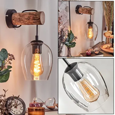 Produktbild von Usigliano Wandlampe aus Metall/Holz/Glas in Schwarz/Natur/Klar