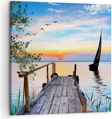 Produktbild von Bild auf Leinwand - Leinwandbild - Brücke See - 60x60cm - Wand Bild - Wanddeko - Wandbilder - Leinwanddruck - Bilder - Kunstdruck - Wanddekoration - Leinwand bilder - Wandkunst - AC60x60-4115