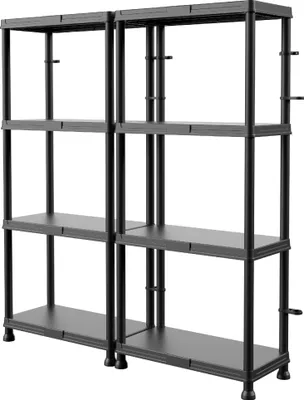 Produktbild von Set 2x Schwerlastregal 4 Ebenen, Kunststoffregal, Fachbodenregal, Kellerregal, 134 x 60 x 30 cm , bis 100 kg belastbar, Lagerregal, Regalsystem - die Aufbewahrungslösung für Werkstatt, Haushalt