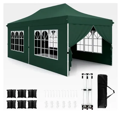 Produktbild von Faltpavillon 3x6m, Pop-up Pavillon mit 6 Seitenwänden, 6 Sandsäcken und Tragetasche, wasserdicht, winterfest, UV-Schutz 50+, höhenverstellbar (Grün)