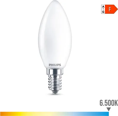 Image de Ampoule Bougie Led E14 4,3w 470lm 6500k Lumière Froide ø3,5x9,7cm. Philips