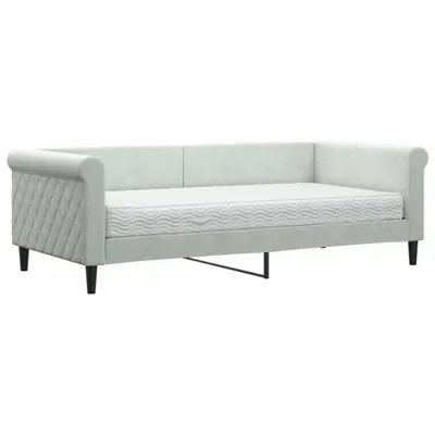 Image de vidaXL Lit de jour avec matelas gris clair 90x190 cm velours