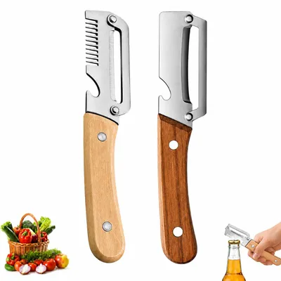 Productafbeelding van 3-in-1 Multifunctionele Groenteschiller met Houten Handvat
