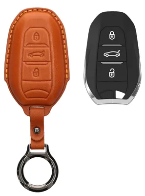 Produktbild von kwmobile Schlüsselhülle für Peugeot Citroen 3-Tasten Smartkey Autoschlüssel (nur Keyless Go) Hülle Leder - Autoschlüssel Schlüssel Hülle -