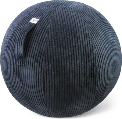 Produktbild von VLUV VLIP Stoff Sitzball 60-65cm, ergonomisches Sitzmöbel, atmungsaktiv und langlebig, mit Tragegriff und Bodenring, inkl. Handpumpe, Farbe: Navy (Blau)