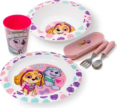 Produktbild von Kindergeschirr Set Paw Patrol - Kinder Geschirr Set mit Teller, Schüssel, Becher & Besteck - Geschirrset für Mädchen - BPA frei