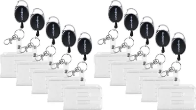 Produktbild von 10x Ausweis Halter Set 10 Stück Ausweishülle Kartenhalter mit JOJO Gürtelclip & Karabiner SkipassHalter für 1-2 Karten