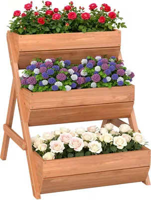 Produktbild von Pflanzkasten aus Holz - 3-stufiger Blumenkasten/Pflanzkübel - Mit Drainagelöchern - Braun