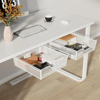 Produktbild von Selbstklebende Ladestation für Büro - 2 Stücke - weiß - metallenes Gitter - 33×31×9,5 cm