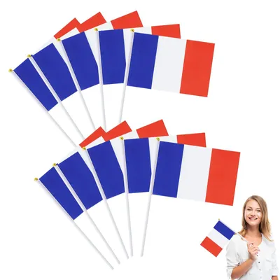 Frankreich-Fahnen, 10 Stück, 14 x 21 cm, Polyester, mit Stab