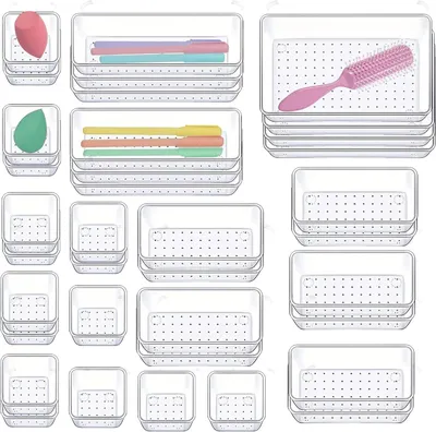 Immagine prodotto di Organizzatori per cassetti - Set di contenitori - Tutto in - 36 pezzi, 4 dimensioni - Impilabili - Trasparenti