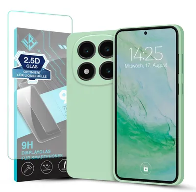 Produktbild von Hülle für Xiaomi Redmi Note 14 Pro 5G mit 9H Displayglas Displayschutz Case Cover Bumper Smartphone Softgrip Schutzhülle Farbe: Türkis