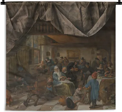 Produktbild von MuchoWow® Wandteppich Wandbehang Das Leben des Menschen - Jan Steen 90x90 cm Tapisserie Dekoration Wandtuch - Wandaufhänger