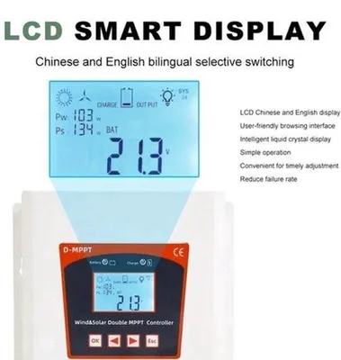 Imagen del producto de Controlador solar híbrido – Controlador de batería para sistemas autónomos – Potencia de 2500W – Dual MPPT con pantalla LCD