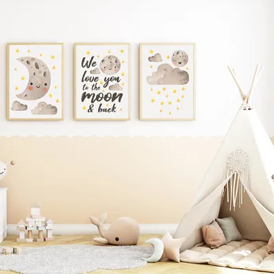 Produktbild von We love you - Mond 3er Set Kinderzimmer Bilder DIN A4 Wandbilder Deko Babyzimmer Poster
