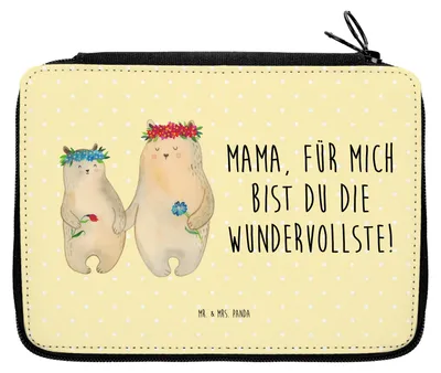 Produktbild von Mr. & Mrs. Panda Schulmäppchen Bären mit Blumenkranz - Gelb Pastell - Geschenk, Federmappe, Muttertag, Federmäppchen, Mutter, Bleistiftetui, Mama, Familie, Mäppchen, Etui