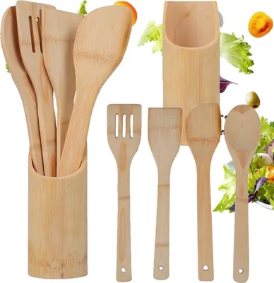 Produktbild von Bambus Holz Küchenutensilien Spatel Löffel 5El