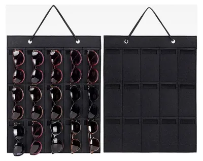 Produktbild von Brillenaufbewahrung mit mehreren Fächern, hängender Organizer für Sonnenbrillen, 15 Fächer, Brillenhalter für die Wand (Schwarz)