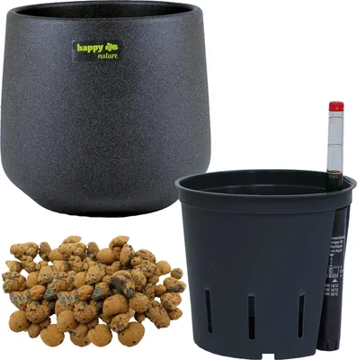 Produktbild von Set 4-teilig Keramik Blumentopf Sylt 15/12 anthrazit Hydrokultur Ø 15 cm H 16 cm
