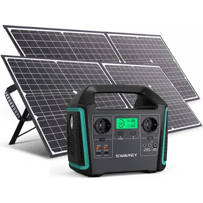 Image de SWAREY S1000 1000W (1500W peak) Générateur de courant portable Centrale solaire Stockage solaire 725.76Wh Centrale électrique Centrale solaire Générateur de courant Batterie Lithium Ion avec 2x 100W Panneaux solaires Systèmes solaires Chargeur solaire Chargeur solaire Cellule solaire Boîtier solaire Chargeur de batterie pour alimentation d'urgence/Camping/Emergence/Voyage/CPAP/Caravanes/Maison