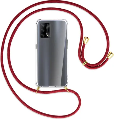 Produktbild von Handykette Backcover-Schutzhülle mit Band (Metall goldfarben) für Oppo A74 4G, Oppo F19 4G - dunkelrot