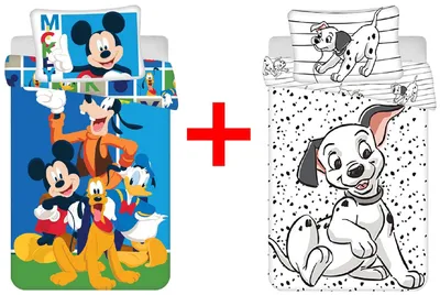 Produktbild von Disney Micky Maus und 101 Dalmatiner Babybettwäsche, Kinderbettwäsche, Bettdecke 100 x 135 cm + Kopfkissen 40 x 60 cm, 100% Baumwolle, 2er Geschenk-Set