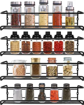 Produktbild von Wandhängendes Kräuterregal aus Metall - bohrfreier Kräuterhalter - Kühlschrankorganizer - Küchenregal - 4 Stück - schwarzes Kräuterregal zum Aufhängen