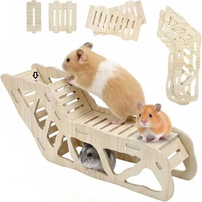 Productafbeelding van Hamsterhuis Hout Tunnel - Klimladder - Verstopplaats - Voor hamsters en muizen