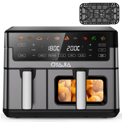 Produktbild von Doppelkammer-Heißluftfritteuse 3,5L+6,5L |  Dual Zone Airfryer 10L Besonders fettarme Zubereitung 10 Programme Timer punktgenaues Garen
