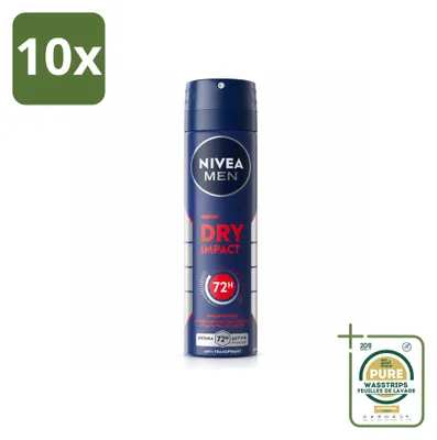 Immagine prodotto di 10 deodoranti spray NIVEA MEN Dry Impact, 150 ml - confezione da 10 pezzi