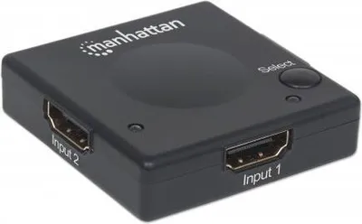 Produktbild von Manhattan 1080p 2-Port HDMI-Switch, Automatisches und manuelles Umschalten, schwarz, HDMI, 1.3b, Kunststoff, Schwarz, 5 m, 480i, 480p, 576i, 576p, 720p, 1080i, 1080p