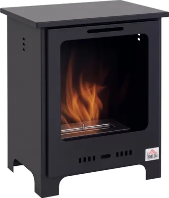 Image de HOMCOM Cheminée bioéthanol sur Pieds brûleur 0,9 L, 3h de durée de combustion Style néo-rétro poêle dim. 40L x 30l x 50H cm Couverture 20-25 m² Noir