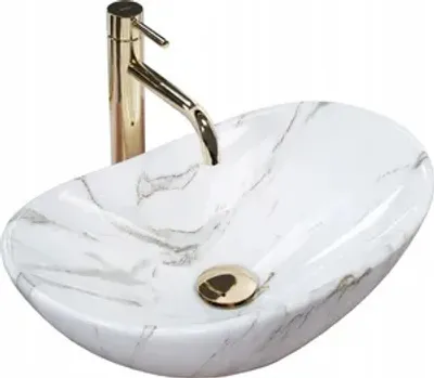 Obrázok produktu pre Kúpeľňové umývadlo Umývadlo na dosku oválna mramorová biela keramická 48 cm