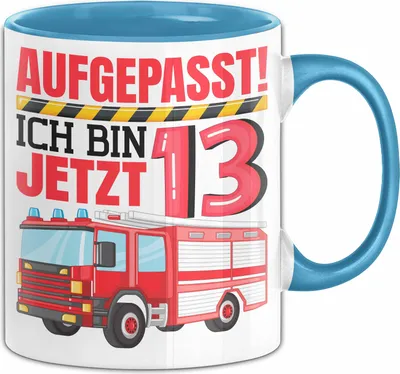 Produktbild von 13. Geburtstag Geschenk Tasse Becher Jungs Feuerwehr Aufgepasst Ich Bin Jetzt 13 Teenager (Blau)