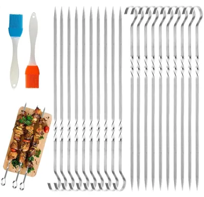 Productafbeelding van Set van 30 roestvrijstalen grillspiesen met 2 grillborstels
