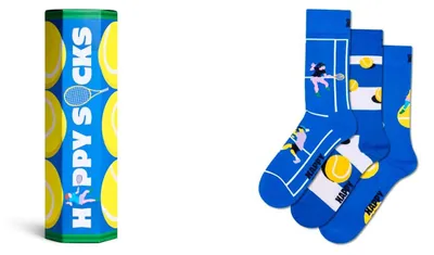 Imagen del producto de Conjunto de regalo Happy Socks de 3 pares, diseño tenis, algodón, calcetines para mujer y hombre, color azul, tallas 41-46