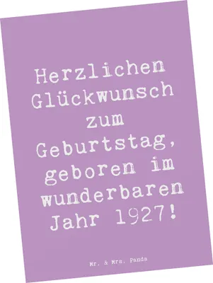 Produktbild von Mr. & Mrs. Panda Postkarte Spruch 1927 Geburtstag - Lavendeltraum - Geschenk, Happy Birthday, glückwünsche, Postkarten, Geburtstagsfeier, Jahrgangsfeier, bildkarte