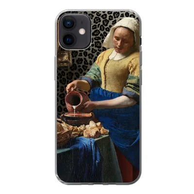 Produktbild von MuchoWow® Handyhülle Schutzhülle Hülle für iPhone 12 mini Milchmädchen - Kunst - Pantherdruck - Vermeer - Gemälde - Alte Meister Silikon Softcase Handy Hülle - Bild