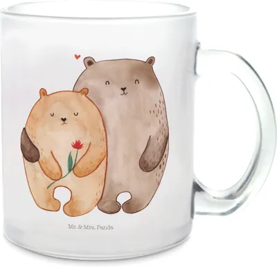 Produktbild von Mr. & Mrs. Panda Trinkglas Bären Liebe - Transparent - Geschenk, Motivtasse, Pott, Freundin, Tee Tasse, Bär, Verlobung, Teeglas, Haferl, Kuscheln, Verknallt, Teetasse