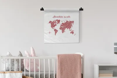 Produktbild von MuchoWow® Wandteppich Wandbehang Weltkarte - Rot - Zitat 60x60 cm Tapisserie Dekoration Wandtuch - Dekorationen - Wand Decke