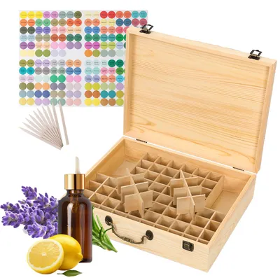 Produktbild von Aufbewahrungsbox aus Holz für ätherische Öle mit 80 Fächern, tragbare Aufbewahrungsbox für ätherische Öle - idealer Organizer für ätherische Öle