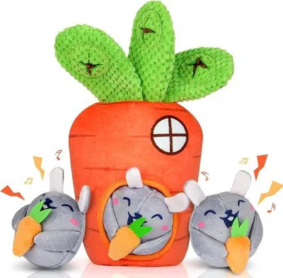 Produktbild von Famanu Hundespielzeug mit Quietscher - Karotte mit Kaninchen - Set von 4