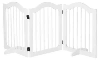 Imagen del producto de Barreras plegables para perros – Barreras para escaleras de madera | Color: Blanco | Dimensiones: 154,5 x 29,5 x 61 cm