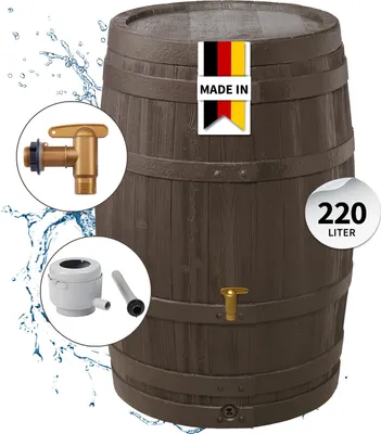 Produktbild von 4rain VINO Regenfass 250 Liter dunkelbraun inkl. Kunststoff-Auslaufhahn und Fallrohranschluss
