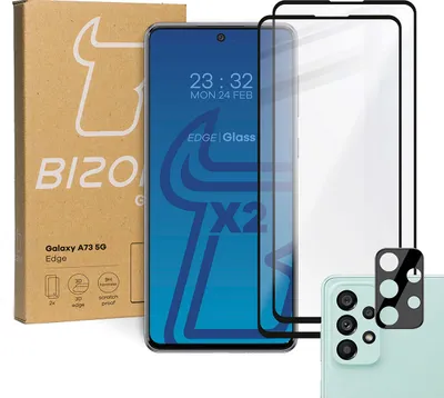 Produktbild von Bizon Glass Edge gehärtetes Glas - [2 PACK] + Linsenschutz Samsung Galaxy A73 schwarz