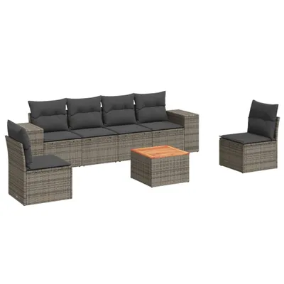 Produktbild von vidaXL 7-tlg. Garten-Sofagarnitur mit Kissen Grau Poly Rattan