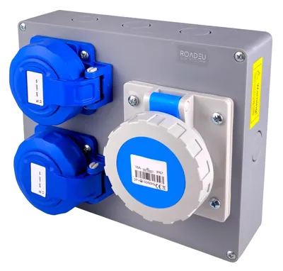 Produktbild von Steckdosenverteiler 2X Schuko 230V + CEE 16A 3-polig, Stromverteiler IP67 Wasserdicht, Außensteckdose mit Abdeckung, Wandverteiler für Indoor/Outdoor