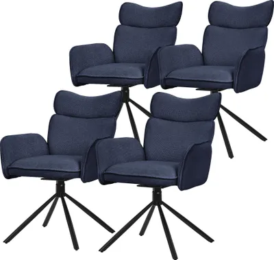 Produktbild von ML-Design Esszimmerstühle drehbar 4er Set Dunkelblau Stoffbezug Wohnzimmerstuhl mit Rücken- & Armlehne 360° Drehstuhl Metallbeinen Sessel ergonomisch